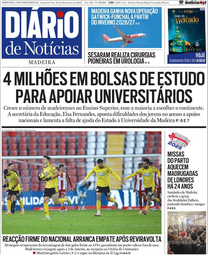 Capa Di�rio de Not�cias da Madeira - 2025-12-22