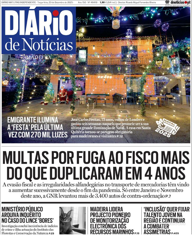 Capa Di�rio de Not�cias da Madeira - 2025-12-23