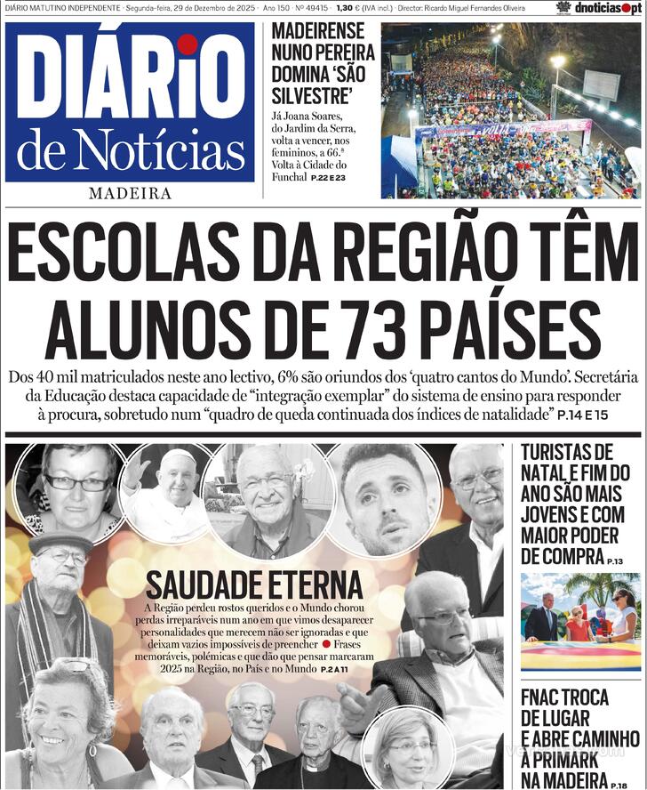 Capa Di�rio de Not�cias da Madeira - 2025-12-29