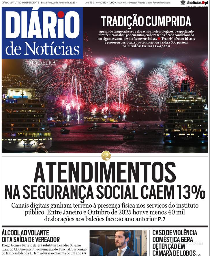 Capa Di�rio de Not�cias da Madeira - 2026-01-02