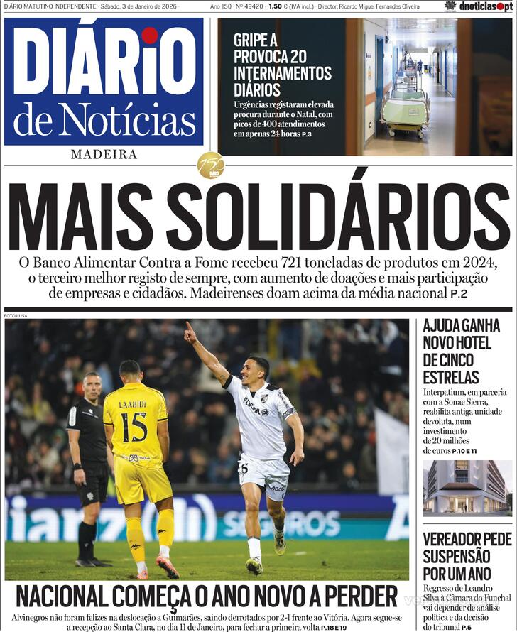 Capa Di�rio de Not�cias da Madeira - 2026-01-03