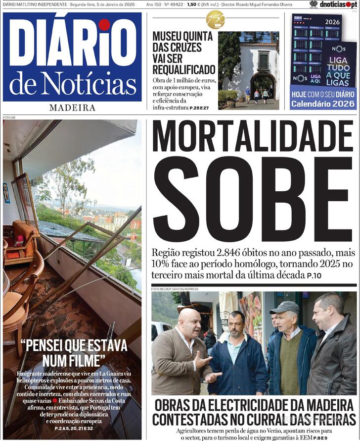 Capa Di�rio de Not�cias da Madeira - 2026-01-05
