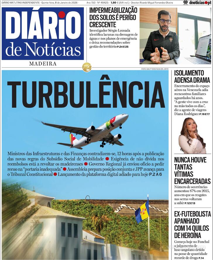 Capa Di�rio de Not�cias da Madeira - 2026-01-08