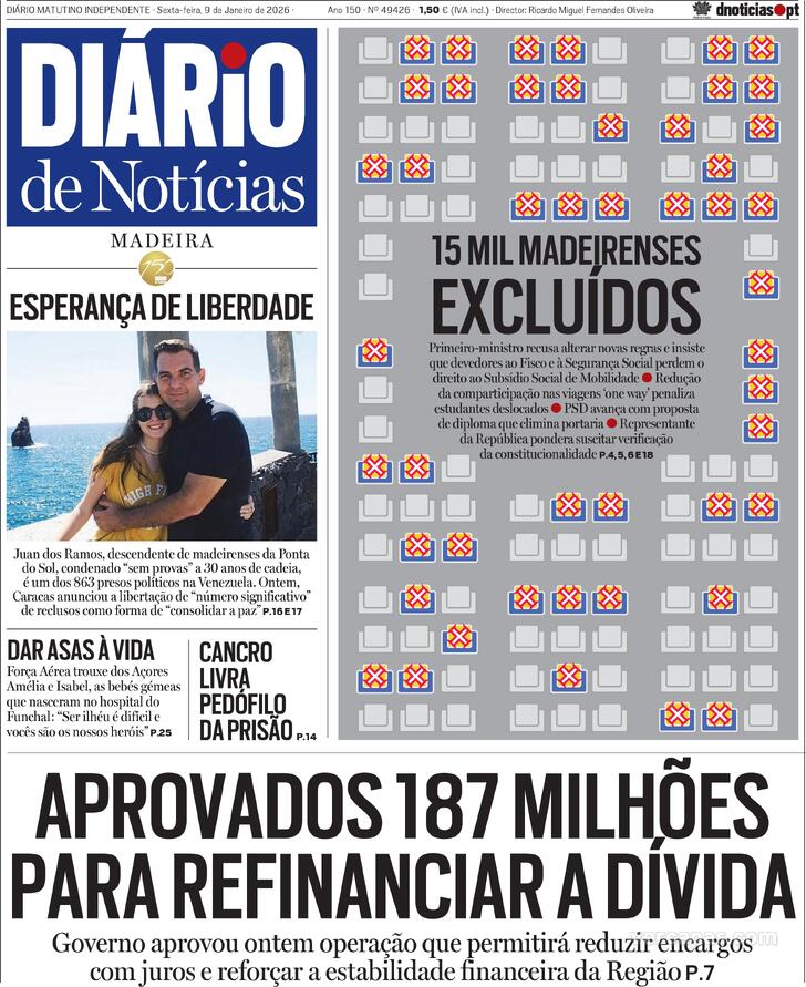 Capa Di�rio de Not�cias da Madeira - 2026-01-09