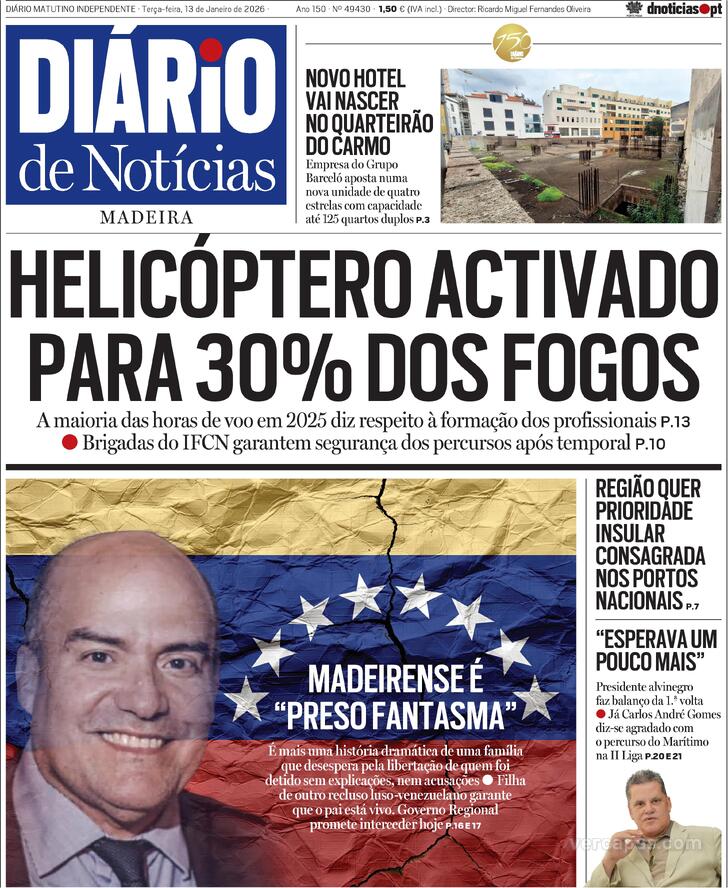 Capa Di�rio de Not�cias da Madeira - 2026-01-13