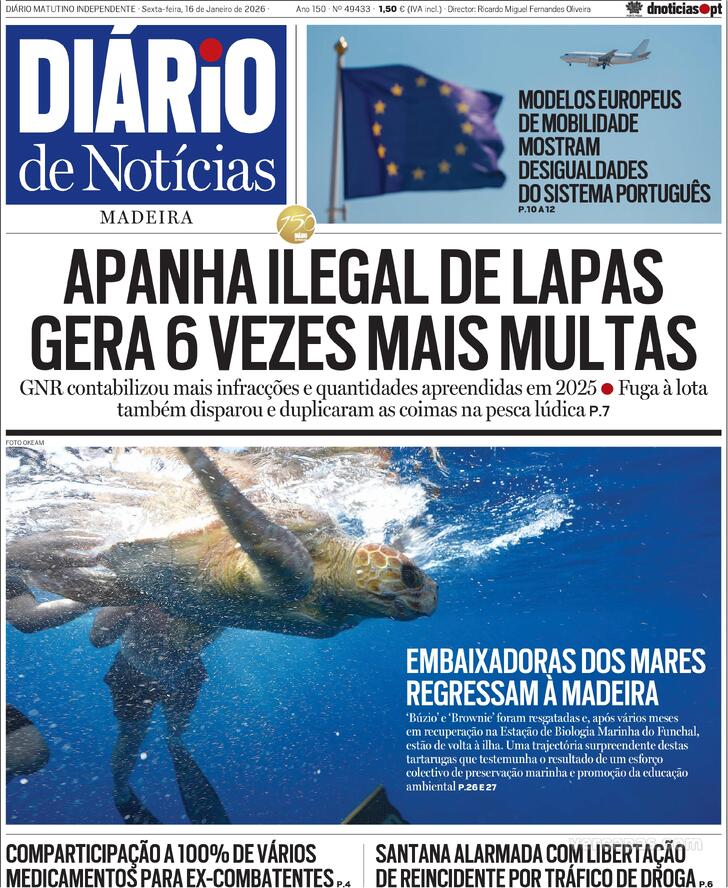 Capa Di�rio de Not�cias da Madeira - 2026-01-16
