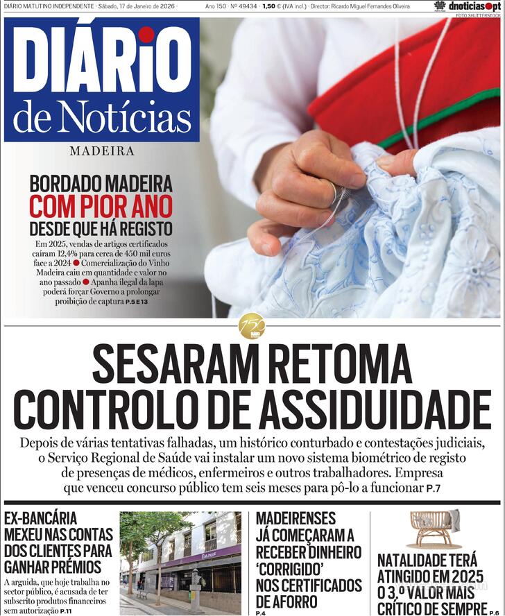 Capa Di�rio de Not�cias da Madeira - 2026-01-17