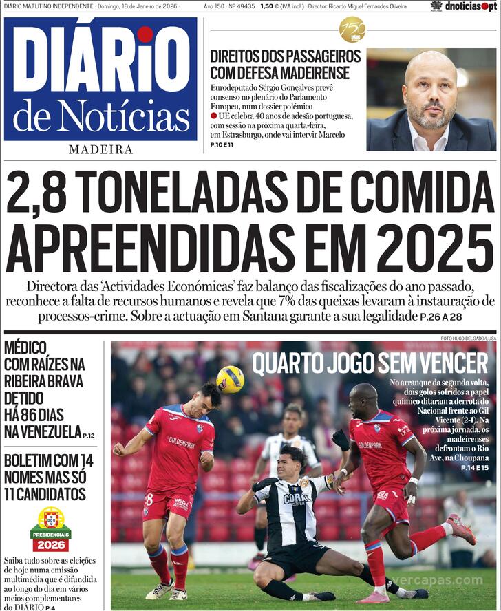 Capa Di�rio de Not�cias da Madeira - 2026-01-18