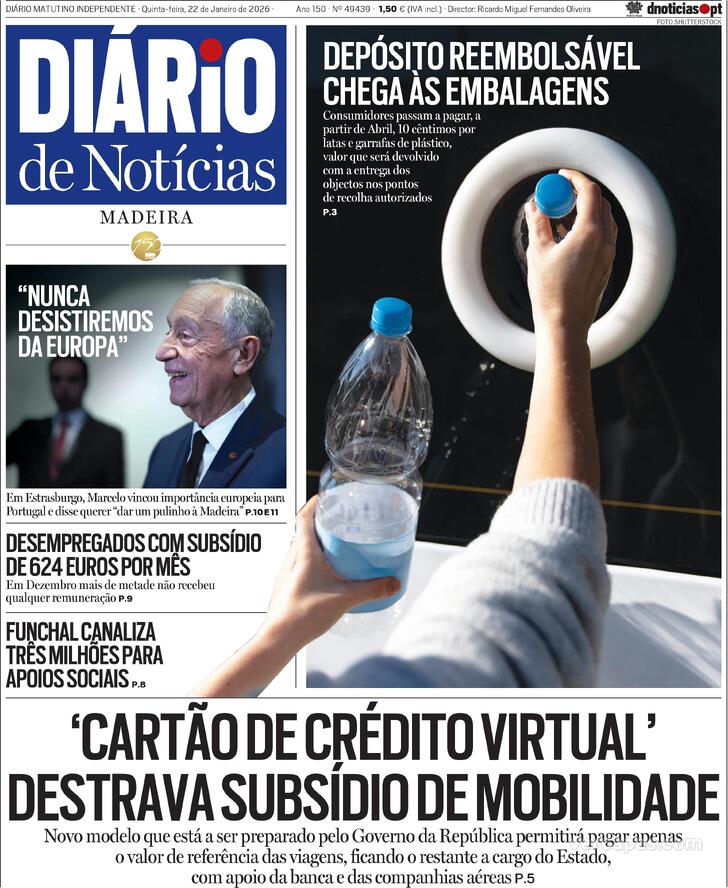 Capa Di�rio de Not�cias da Madeira - 2026-01-22