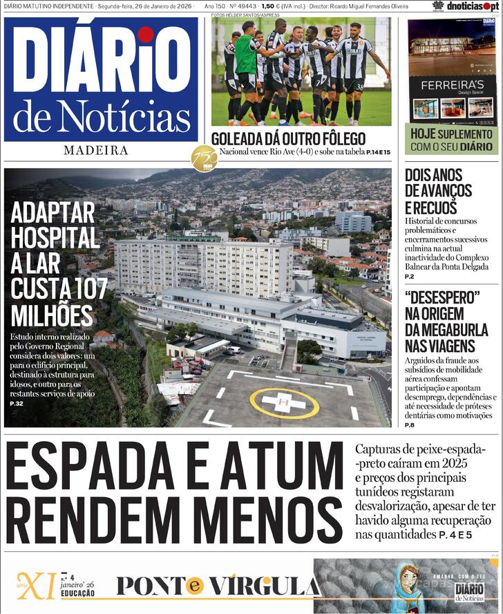 Capa Di�rio de Not�cias da Madeira - 2026-01-26