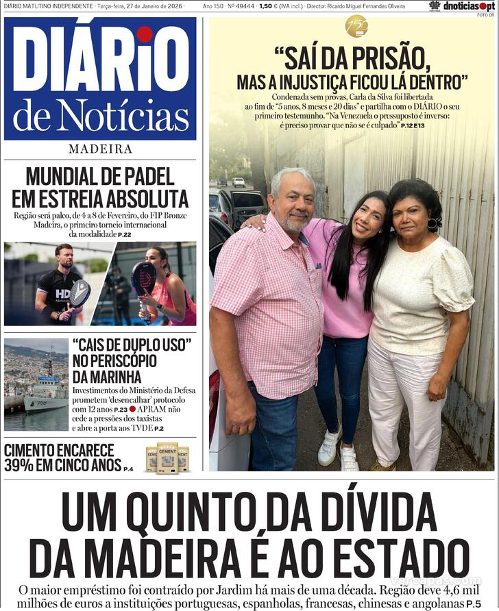 Capa Di�rio de Not�cias da Madeira - 2026-01-27