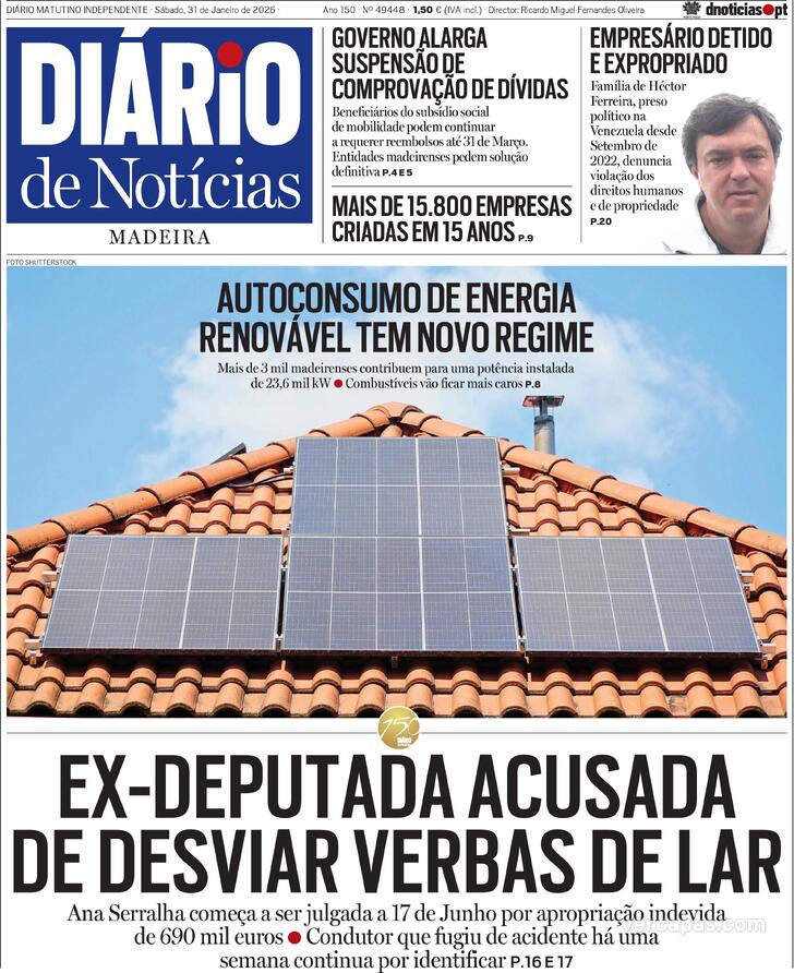 Capa Di�rio de Not�cias da Madeira - 2026-01-31