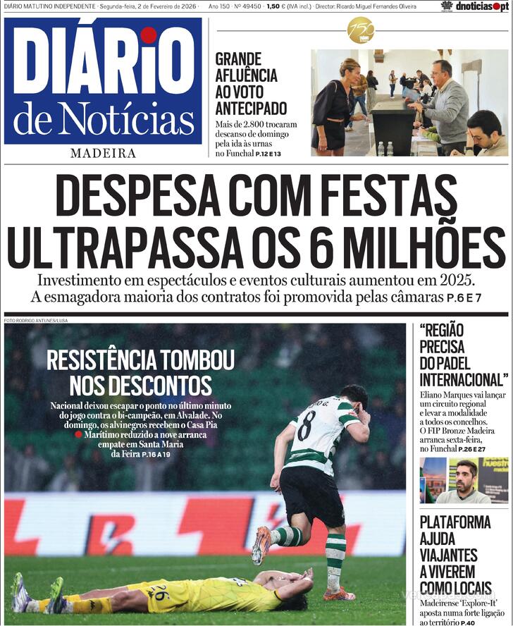 Capa Di�rio de Not�cias da Madeira - 2026-02-02