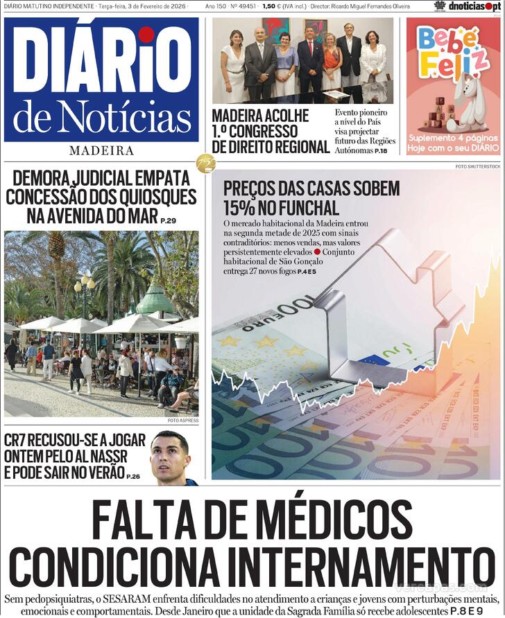 Capa Di�rio de Not�cias da Madeira - 2026-02-03
