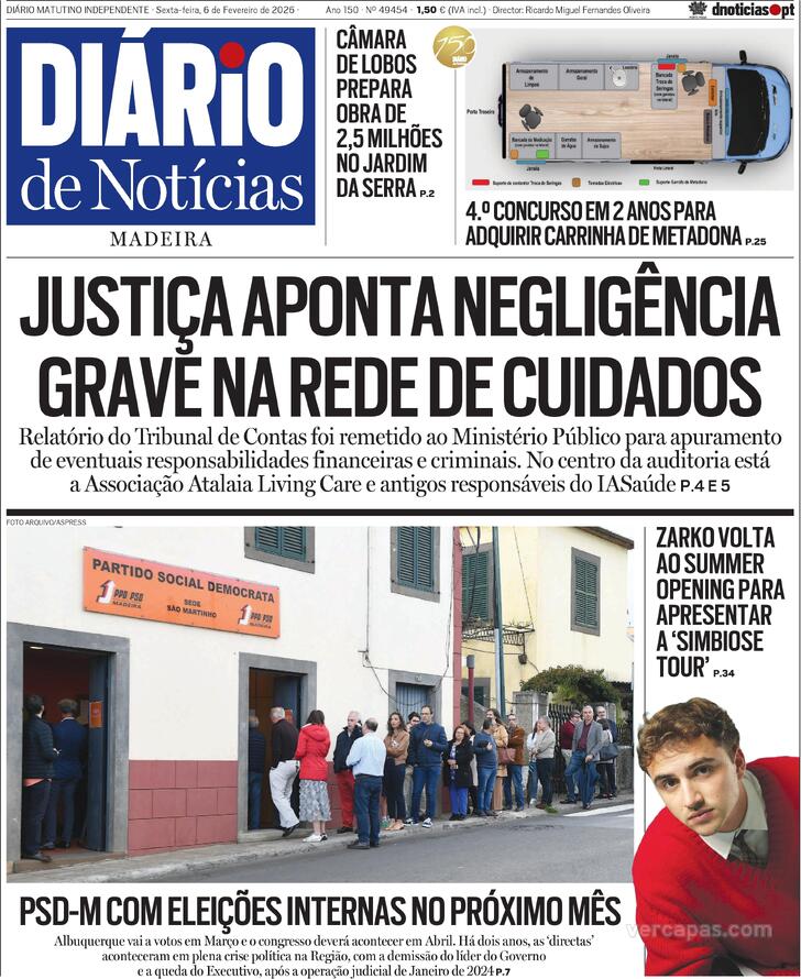 Capa Di�rio de Not�cias da Madeira - 2026-02-06