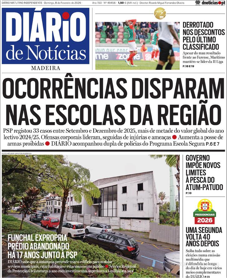 Capa Di�rio de Not�cias da Madeira - 2026-02-08