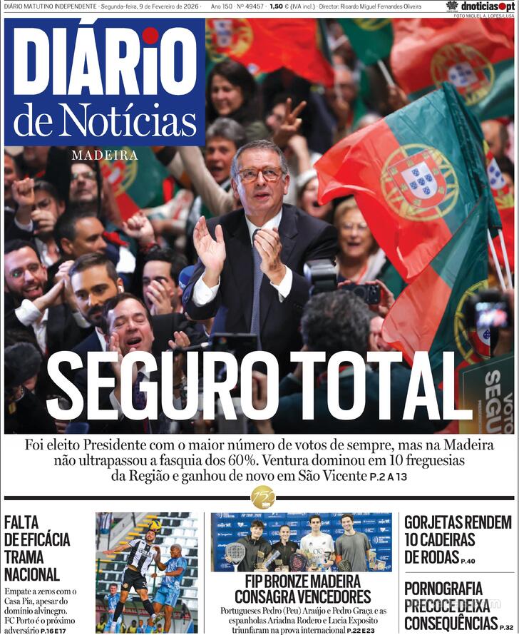 Capa Di�rio de Not�cias da Madeira - 2026-02-09