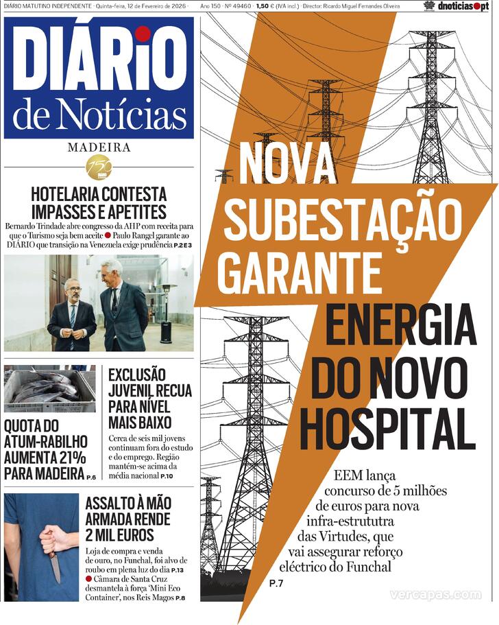 Capa Di�rio de Not�cias da Madeira - 2026-02-12