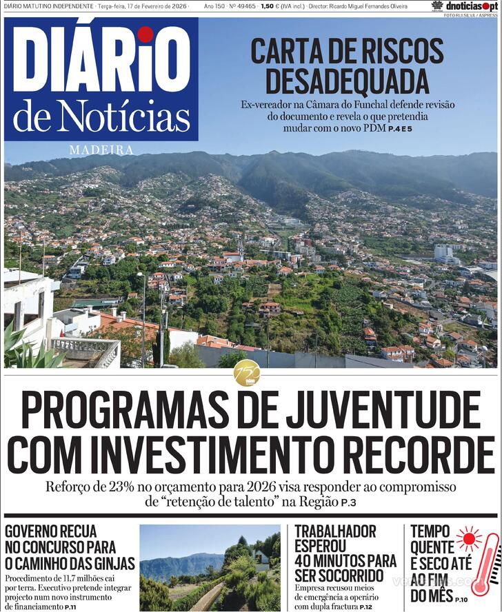 Capa Di�rio de Not�cias da Madeira - 2026-02-17
