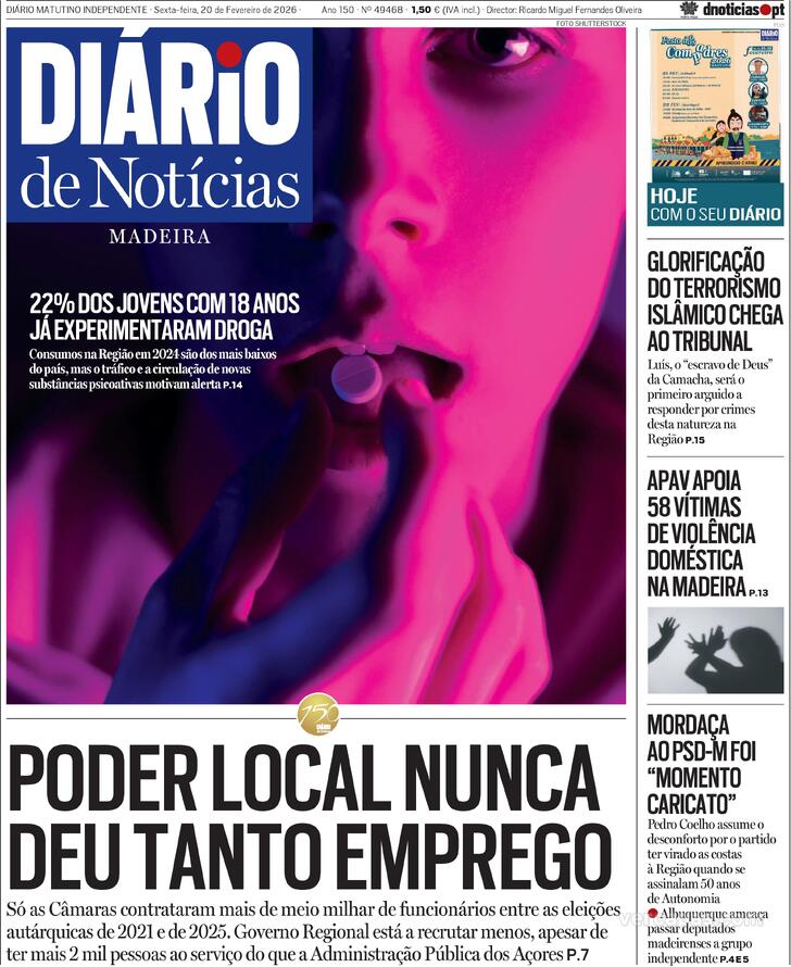 Capa Di�rio de Not�cias da Madeira - 2026-02-20