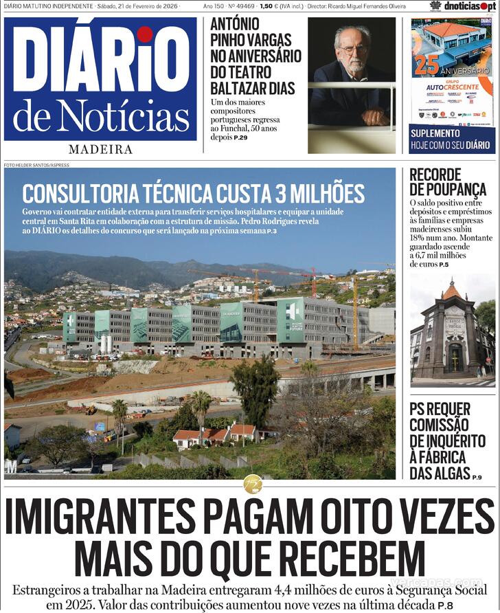 Capa Di�rio de Not�cias da Madeira - 2026-02-21