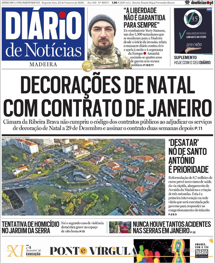 Capa Di�rio de Not�cias da Madeira - 2026-02-23