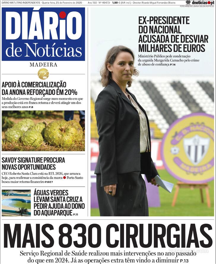 Capa Di�rio de Not�cias da Madeira - 2026-02-25