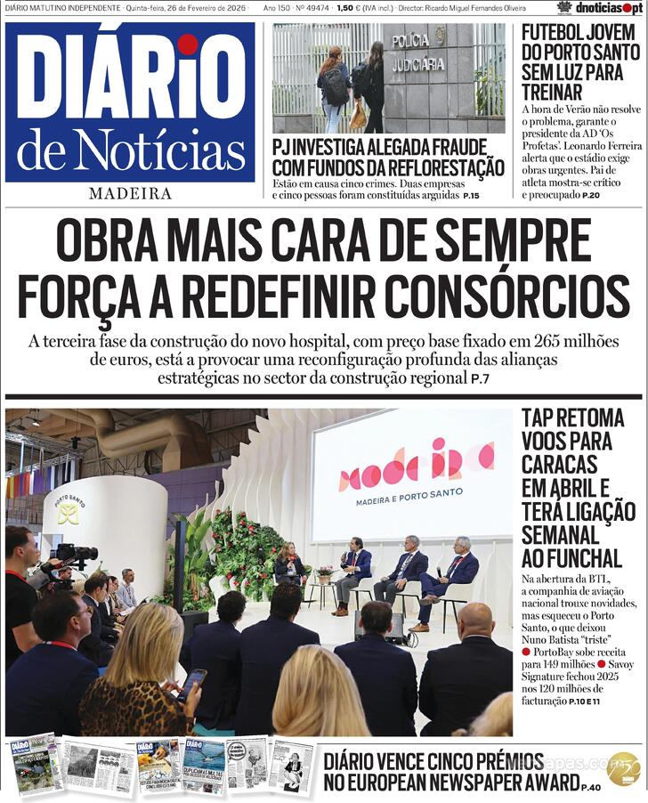 Capa Di�rio de Not�cias da Madeira - 2026-02-26