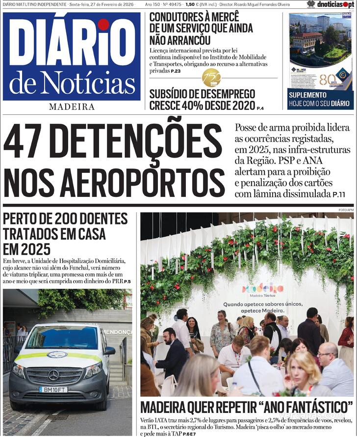 Capa Di�rio de Not�cias da Madeira - 2026-02-27