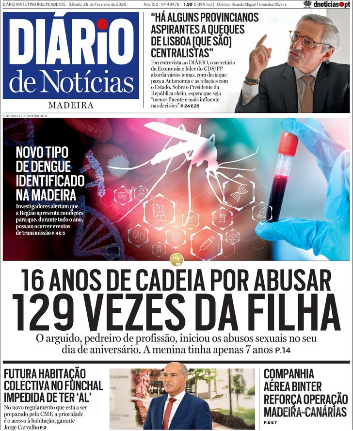 Capa Di�rio de Not�cias da Madeira - 2026-02-28
