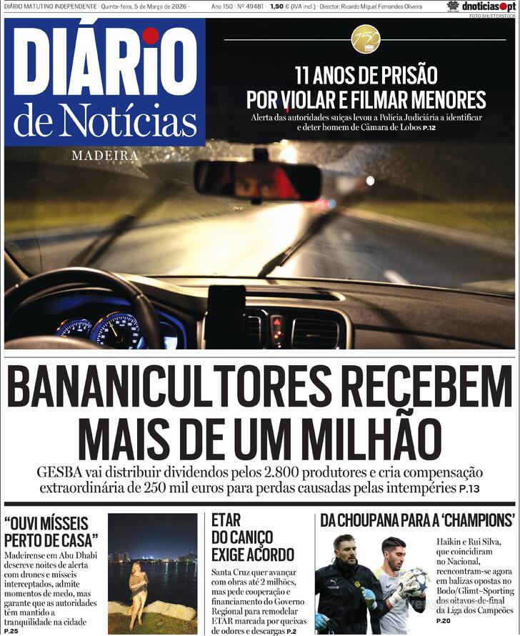 Capa Di�rio de Not�cias da Madeira - 2026-03-05