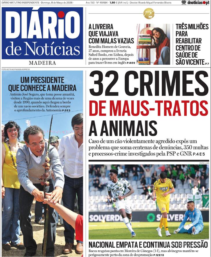 Capa Di�rio de Not�cias da Madeira - 2026-03-08