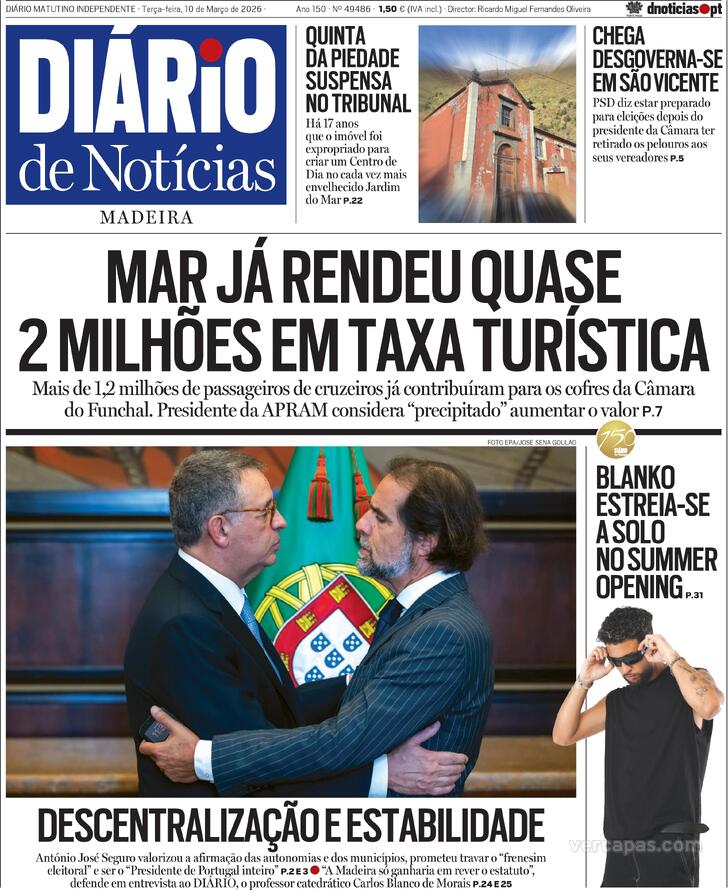 Capa Di�rio de Not�cias da Madeira - 2026-03-10