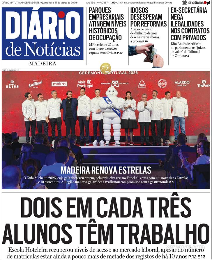 Capa Di�rio de Not�cias da Madeira - 2026-03-11