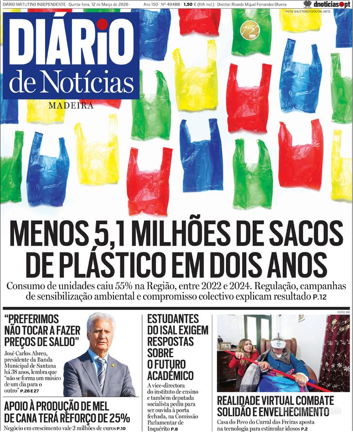 Capa Di�rio de Not�cias da Madeira - 2026-03-12