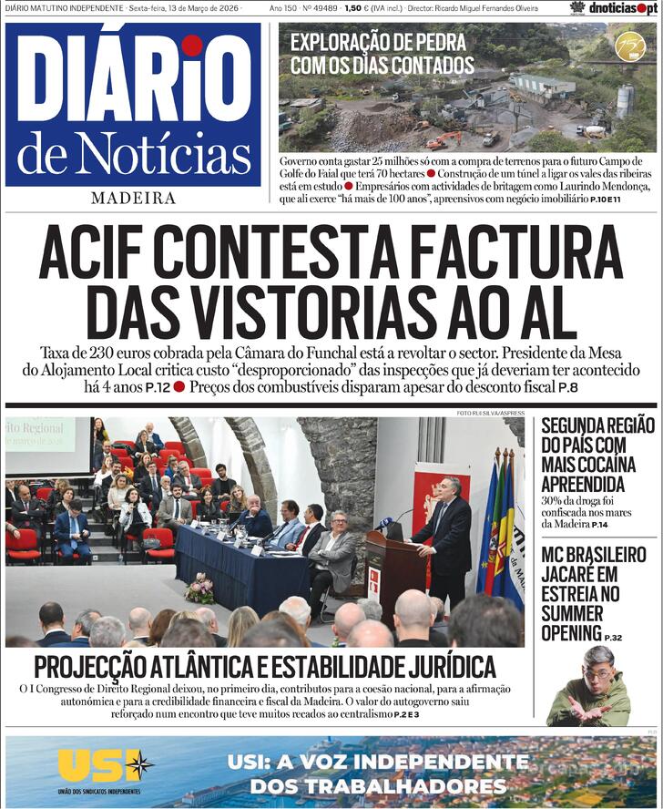 Capa Di�rio de Not�cias da Madeira - 2026-03-13