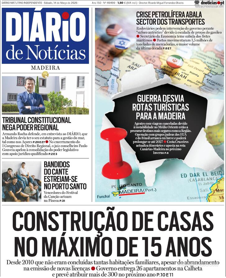 Capa Di�rio de Not�cias da Madeira - 2026-03-14