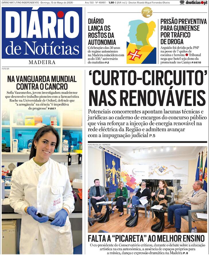 Capa Di�rio de Not�cias da Madeira - 2026-03-15