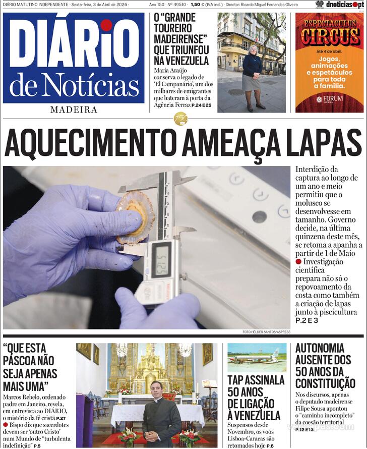 Capa Di�rio de Not�cias da Madeira - 2026-04-03