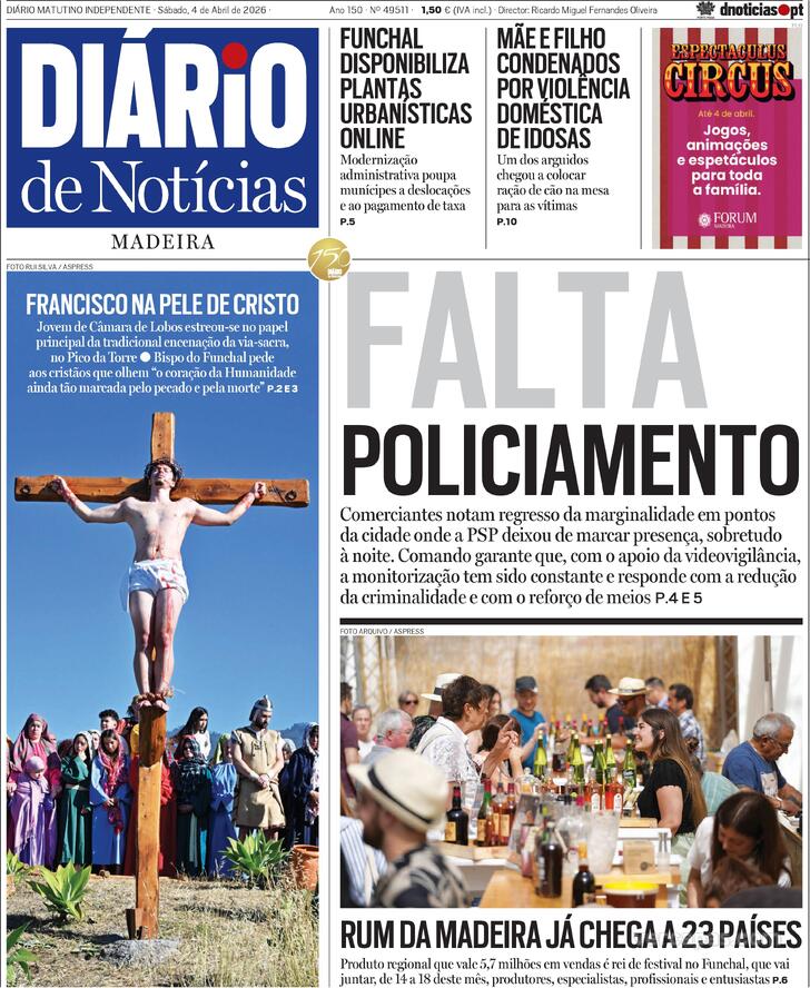 Capa Di�rio de Not�cias da Madeira - 2026-04-04