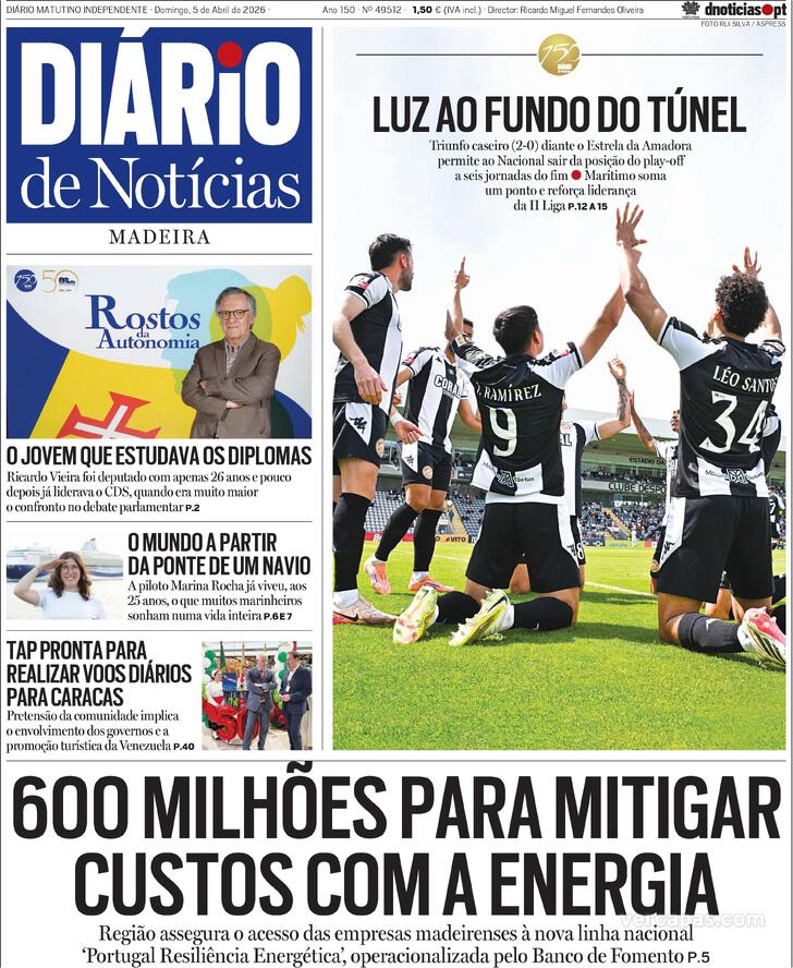 Capa Di�rio de Not�cias da Madeira - 2026-04-05