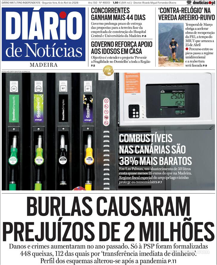 Capa Di�rio de Not�cias da Madeira - 2026-04-06