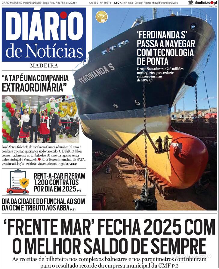 Capa Di�rio de Not�cias da Madeira - 2026-04-07