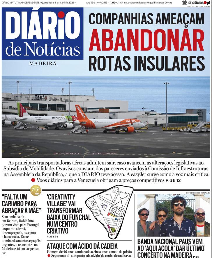 Capa Di�rio de Not�cias da Madeira - 2026-04-08