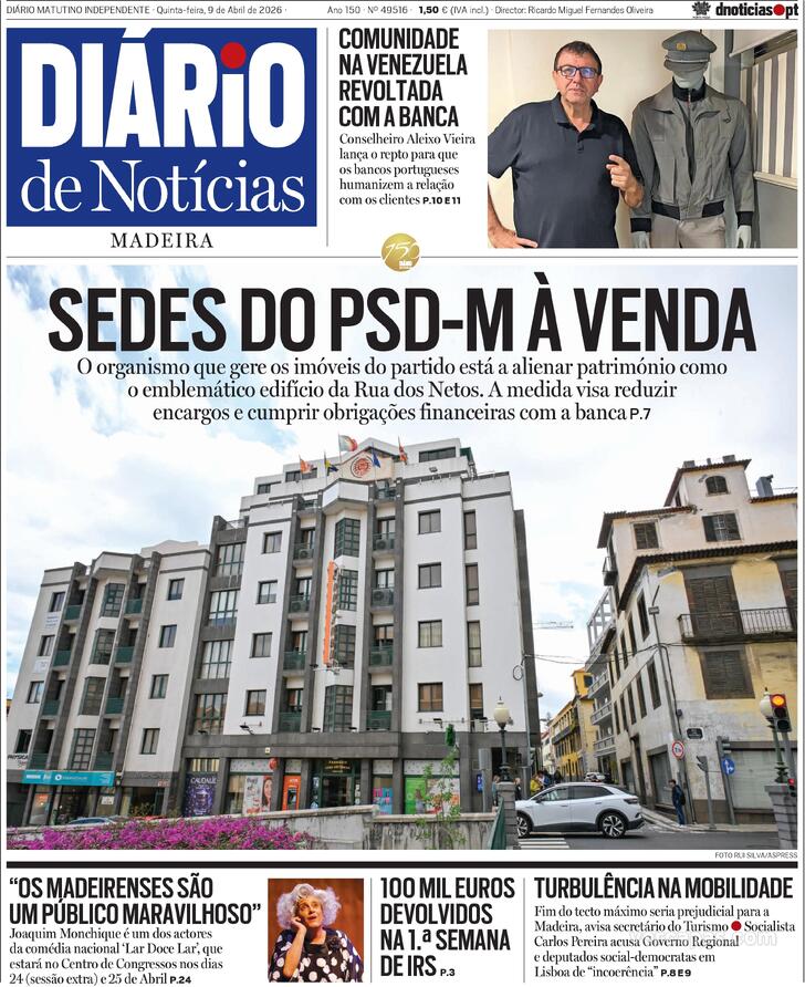 Capa Di�rio de Not�cias da Madeira - 2026-04-09