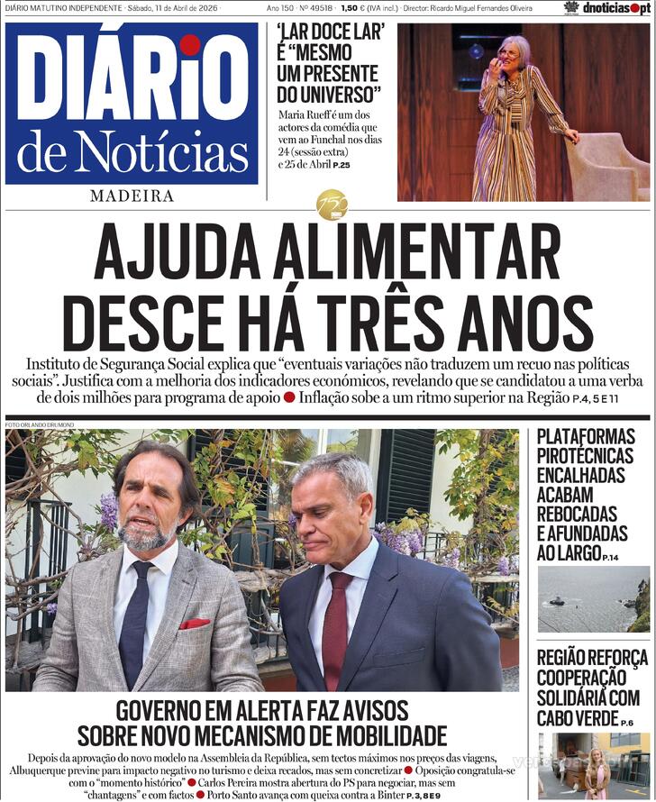 Capa Di�rio de Not�cias da Madeira - 2026-04-11