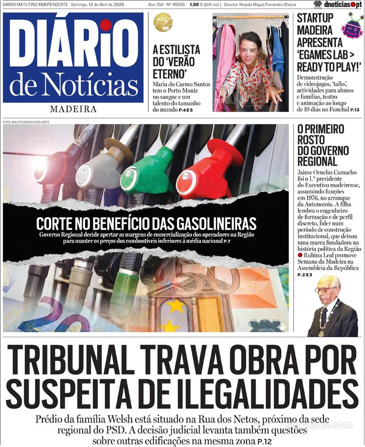 Capa Di�rio de Not�cias da Madeira - 2026-04-12