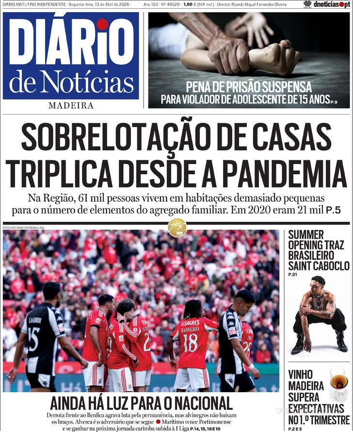 Capa Di�rio de Not�cias da Madeira - 2026-04-13