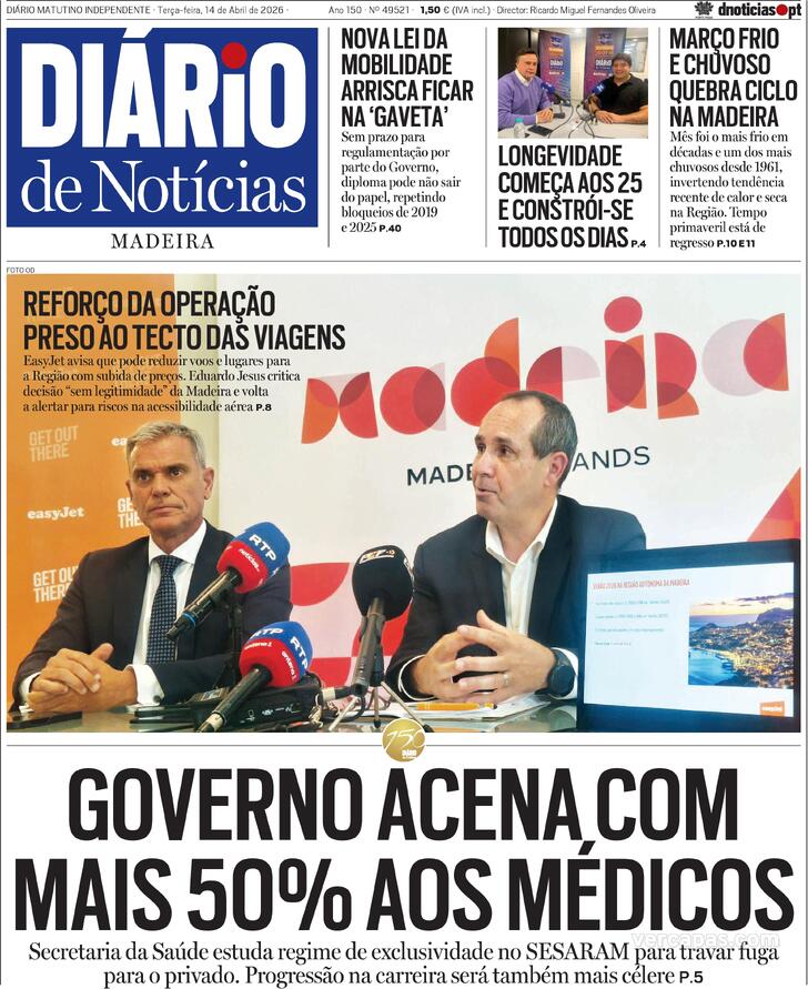 Capa Di�rio de Not�cias da Madeira - 2026-04-14