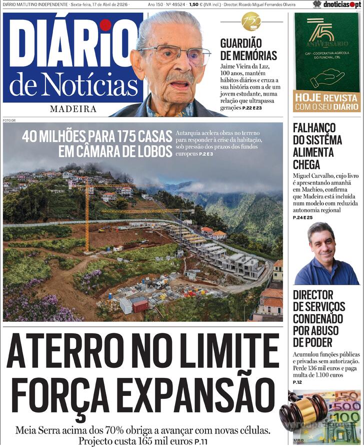 Capa Di�rio de Not�cias da Madeira - 2026-04-17